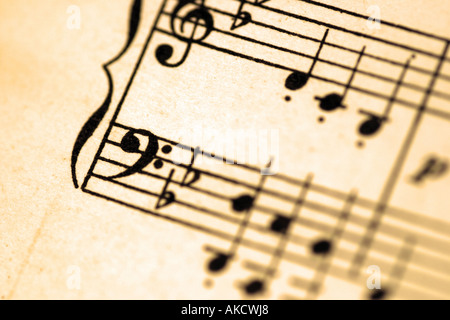 A Stock Photograph of musical notes on a piece of paper representing lifestyle and arts Stock Photo