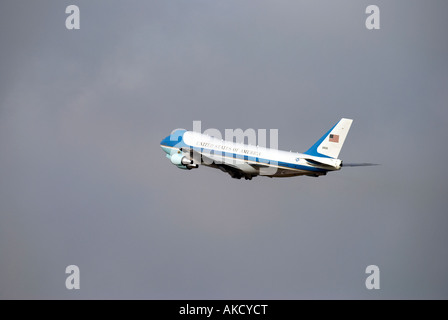 US air force one taking off from Fiumicino Airport in Rome Stock Photo