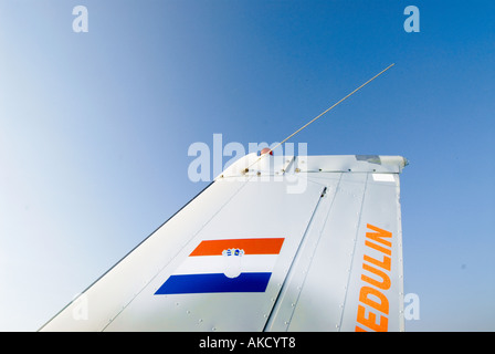 Croatia, Istra, tail of light aircraft on Pula-Medulin airport Stock Photo