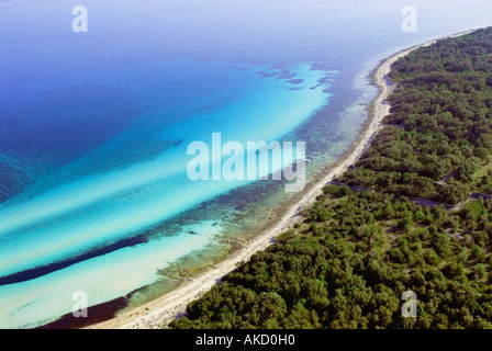 Croatia, Zadar region, seashore, aerial view Stock Photo