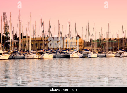 South-East Europe, Croatia, yachts docked at marina at sunset Stock Photo