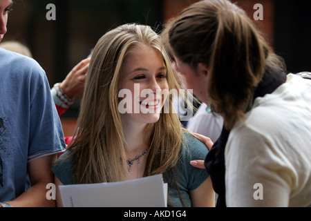 Pupils at Colyton Grammar School in Devon UK receive their A level results Stock Photo