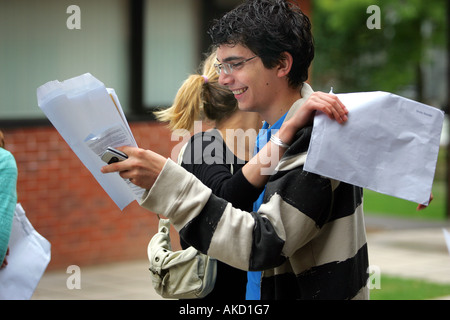 Pupils at Colyton Grammar School in Devon UK receive their A level results Stock Photo