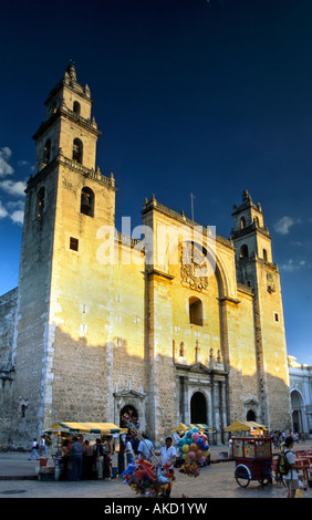 Catedral de San Ildefonso in Merida Yucatan Mexico at sunset Stock Photo