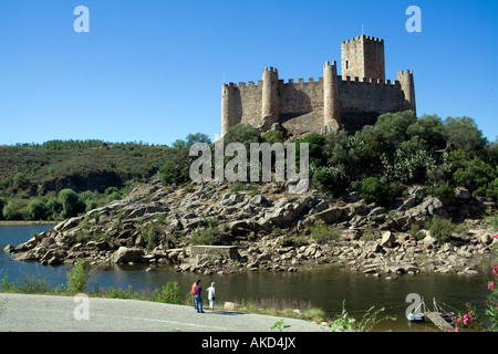 Templar Castle of Almourol. One of the most famous castles in Portugal. Built on a rocky island in the middle of Tagus river. Stock Photo