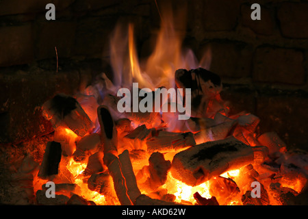 big flames from a fireplace Stock Photo