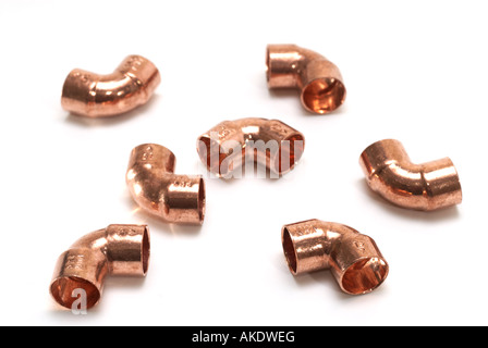 15mm unsoldered copper "right angled" bends Stock Photo