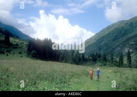 Walking in the Tian Shan Mountains in Kazakstan Stock Photo