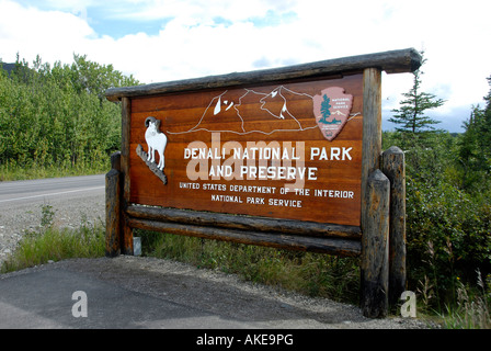 Sign Entrance Welcome Marker Denaili National Park and Preserve Alaska AK U S United States Stock Photo