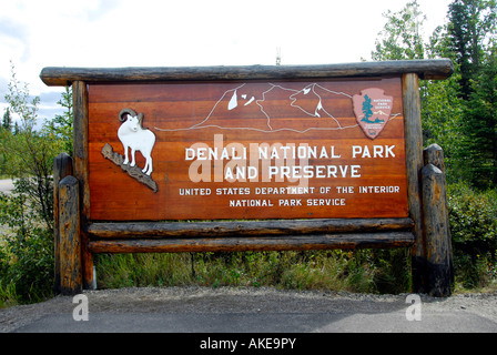 Sign Entrance Welcome Marker Denaili National Park and Preserve Alaska AK U S United States Stock Photo