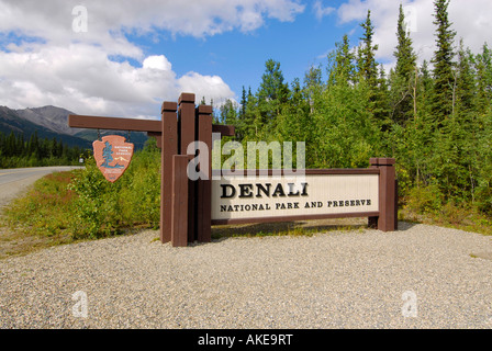 Sign Entrance Welcome Marker Denaili National Park and Preserve Alaska AK U S United States Stock Photo