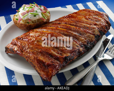 A whole rack of American pork spare ribs editorial food Stock Photo