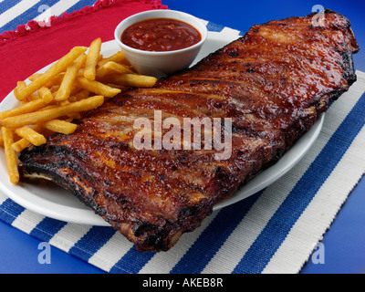A whole rack of American pork spare ribs editorial food Stock Photo