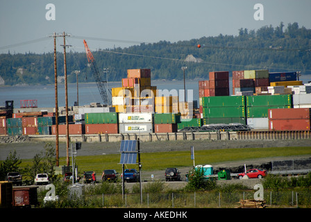 Cook Inlet Anchorage Alaska AK U S United States Cargo Ships Barges Harbor Dock Area Stock Photo