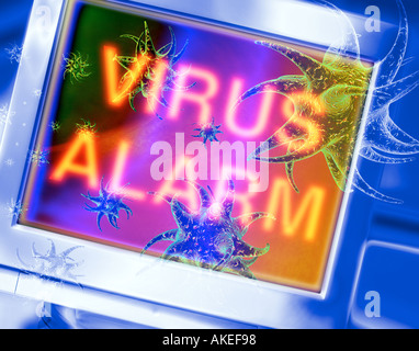 attack with computer virus computer software warning of electronical warfare danger alarm Stock Photo