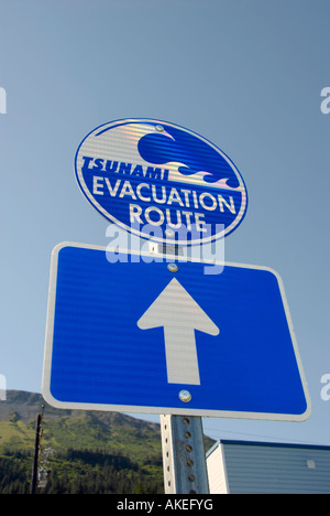 Tsunami warning sign marker danger evacuation route ...