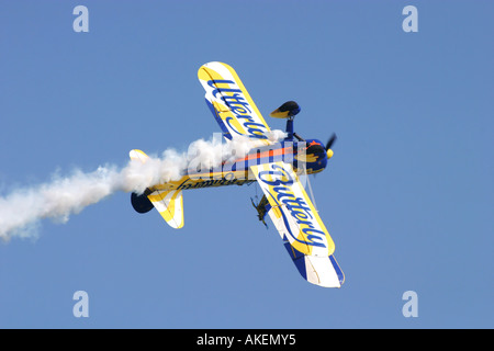 An Utterly Butterly Boeing PT17 Stearman inverted wing walking Stock Photo