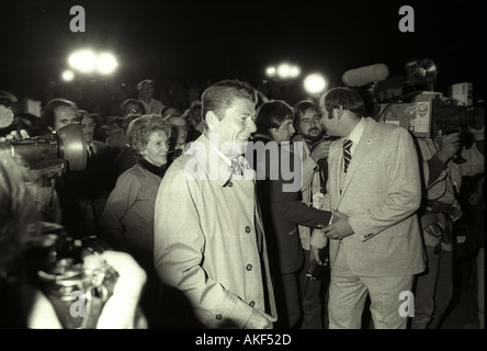 United States President Ronald Reagan campaigning in 1980 at his alma mater Eureka College in Eureka Illinois Stock Photo