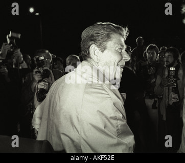 United States President Ronald Reagan campaigning in 1980 at his alma mater Eureka College in Eureka Illinois Stock Photo