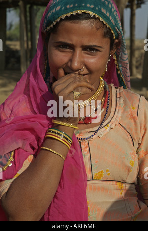 Portrait of a Rajasthani woman in India Stock Photo
