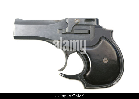 Small black 22 caliber hand gun isolated on white background Stock Photo