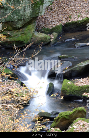 Fast flowing waterfall at a nature reserve in the North West of England Stock Photo