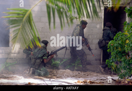 Maldivian Army soldiers during joint exercise with US special forces. Bodo Huura Island, North Male Atoll, Maldives. Stock Photo