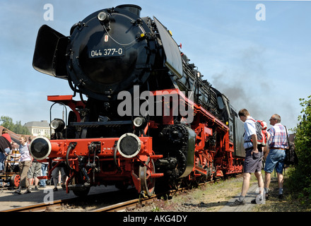 Display of preserved steam locomotives during 30th birthday celebrations, Bochum Railway Museum (countries largest) in Germany. Stock Photo