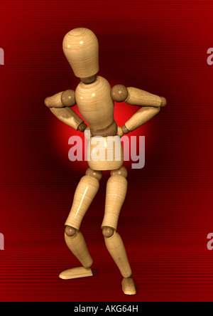jointed doll with back pain Gliederpuppe mit Rückenschmerzen Stock Photo