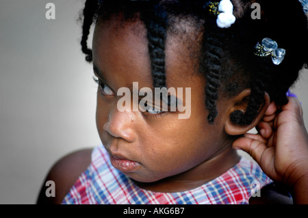 Little Girl Sisters With Beads In Hair 3 And 5 Stock Photo Alamy