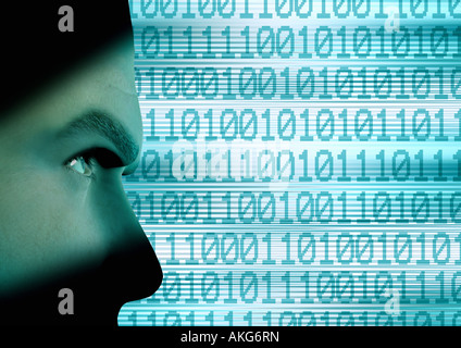 face with binary code Gesicht mit Binaercode Stock Photo