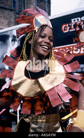 nottinghill carnival people dressed up in carnival clothes Stock Photo