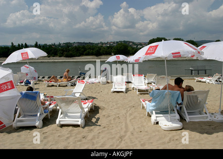 The artificial beach along the Danube river  Budapest Hungary Stock Photo