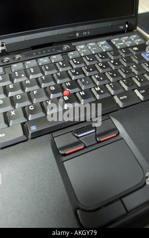 qwerty computer keyboard on a black laptop uk Stock Photo