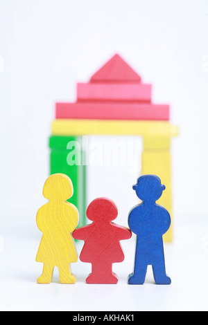 selfmade wooden figures symbolizing family life metaphor Stock Photo
