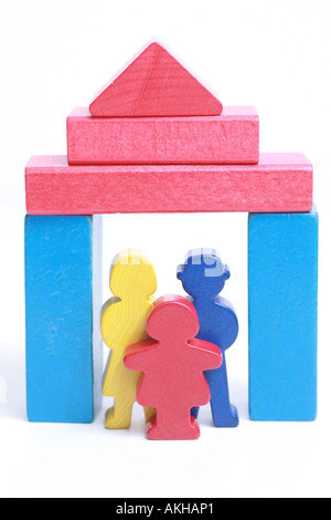 selfmade wooden figures symbolizing family life metaphor Stock Photo
