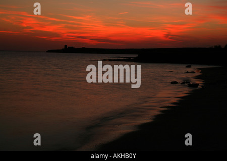 Sunset on Torre di Seu, Funtana Meiga coast, Sinis, Sardinia, Italy Stock Photo