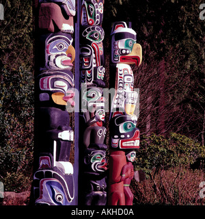 Totem Poles at Brockton Point in Stanley Park Vancouver British Columbia Canada Stock Photo