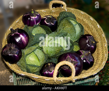 Aubergines and savoys, Peppers festival, Carmagnola, Piedmont, Italy Stock Photo