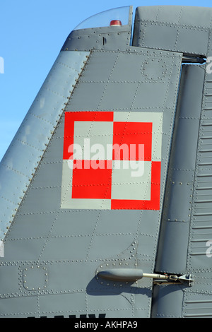 A Polish Air Force insignia on the tail section of a Mig jet fighter ...