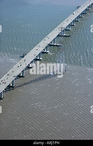 Aerial of Dumbarton Bridge over the San Francisco Bay in Newark California USA Stock Photo