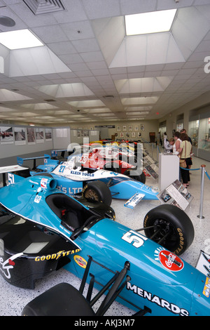 Inside the Indianapolis Motor Speedway Hall of Fame Museum with its exhibition of racing cars and memorabilia Stock Photo