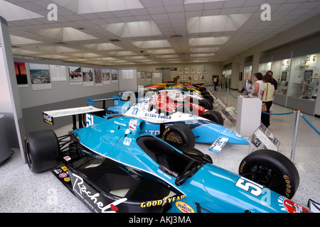 Inside the Indianapolis Motor Speedway Hall of Fame Museum with its exhibition of racing cars and memorabilia Stock Photo