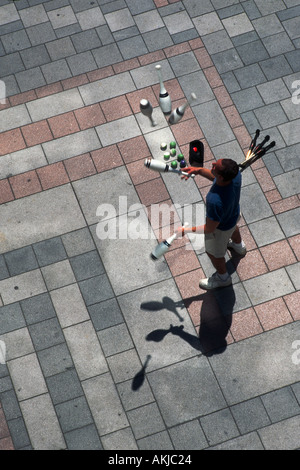 Man Juggling Bowling Pins Westlake Plaza Seattle Washington Stock Photo