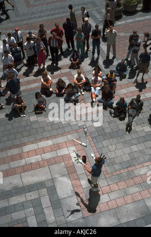 Man Juggling Bowling Pins Entertains Tourists Westlake Plaza Seattle Washington Stock Photo