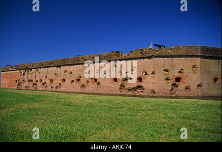 Georgia Fort Pulaski National Monument built 1829 to 1847 wall craters made by Union artillery moat surrounds fort Stock Photo