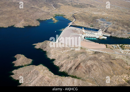 Aerial of Davis Dam on the border of Arizona and Nevada USA Stock Photo