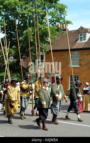 Alresford Hampshire UK marching pikes re enactment of Battle of Cheriton a nearby town Stock Photo