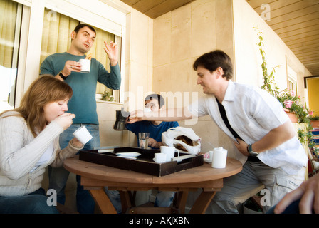 Group of friends having breakfast together
