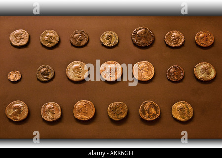 Old Coins with portraits of Roman emperors Stock Photo